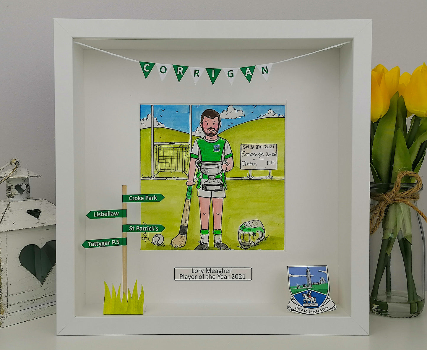 KIDS Gaelic Football, Camogie or Hurling - Personalised Illustration – Custom Box Frame Gift
