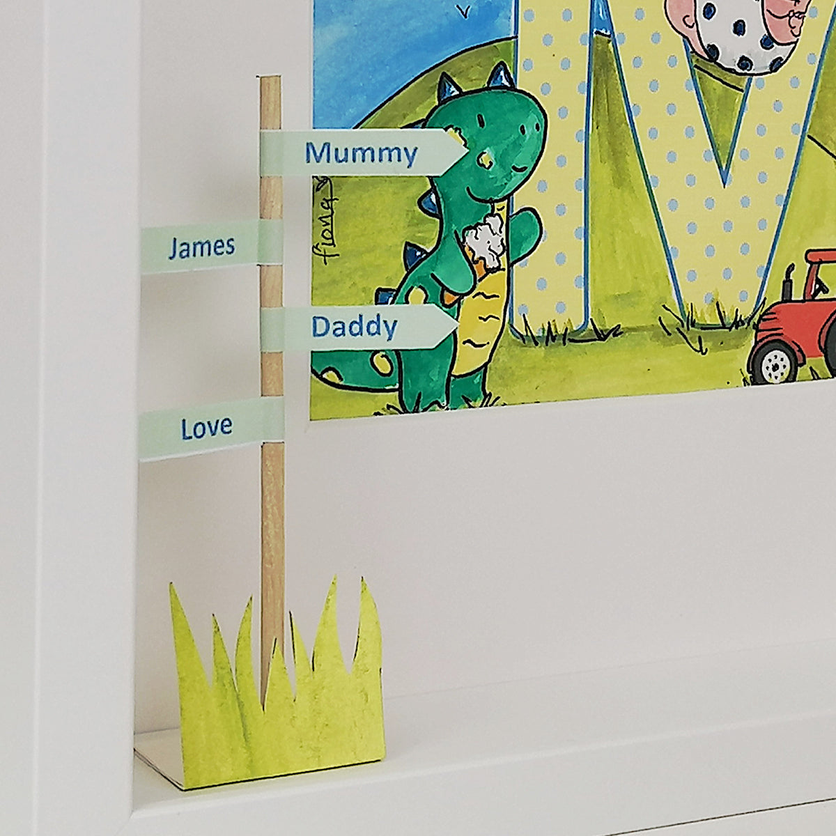 Baby Boy Initial Box Frame | Blue Dinosaur Keepsake