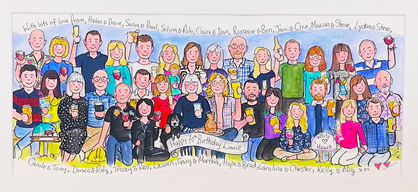 The whole gang together | water colour illustration friendhip framed picture