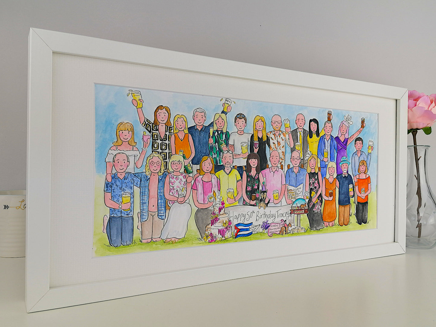 The whole gang together | water colour illustration friendhip framed picture