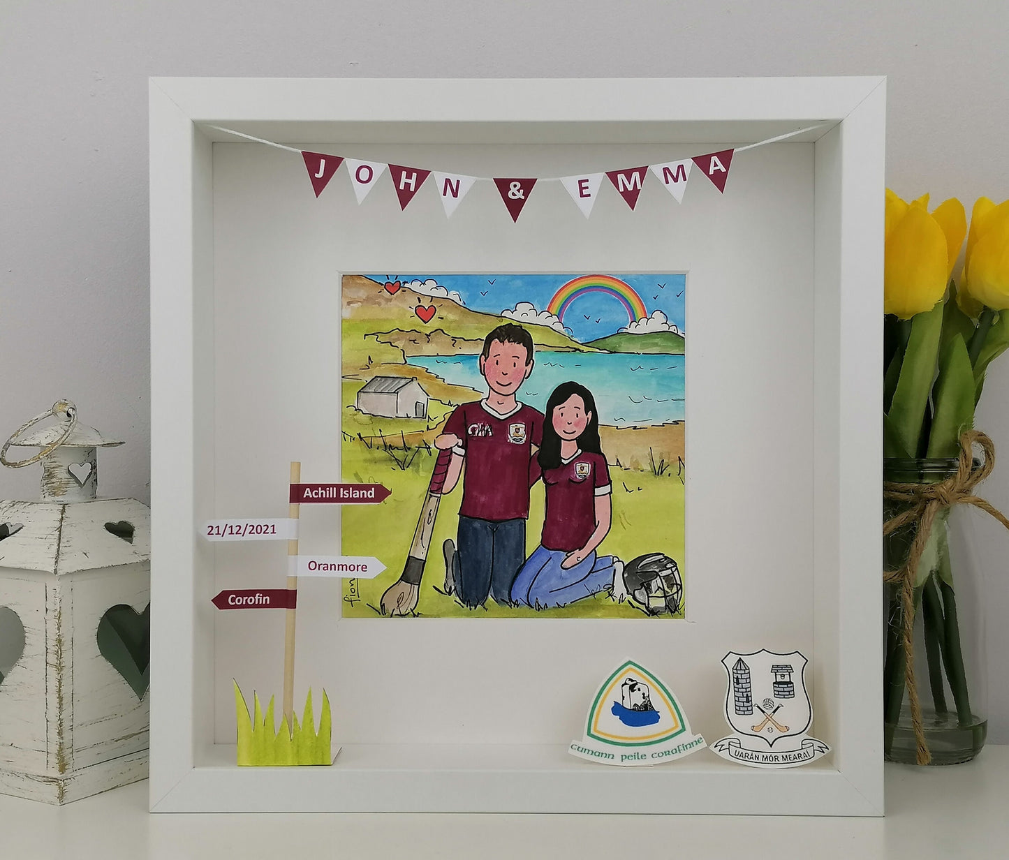Rugby Couple Illustration - Engagement Hockey Gift - Rugby & Hockey Water colour - ANY Amateur Sport Available