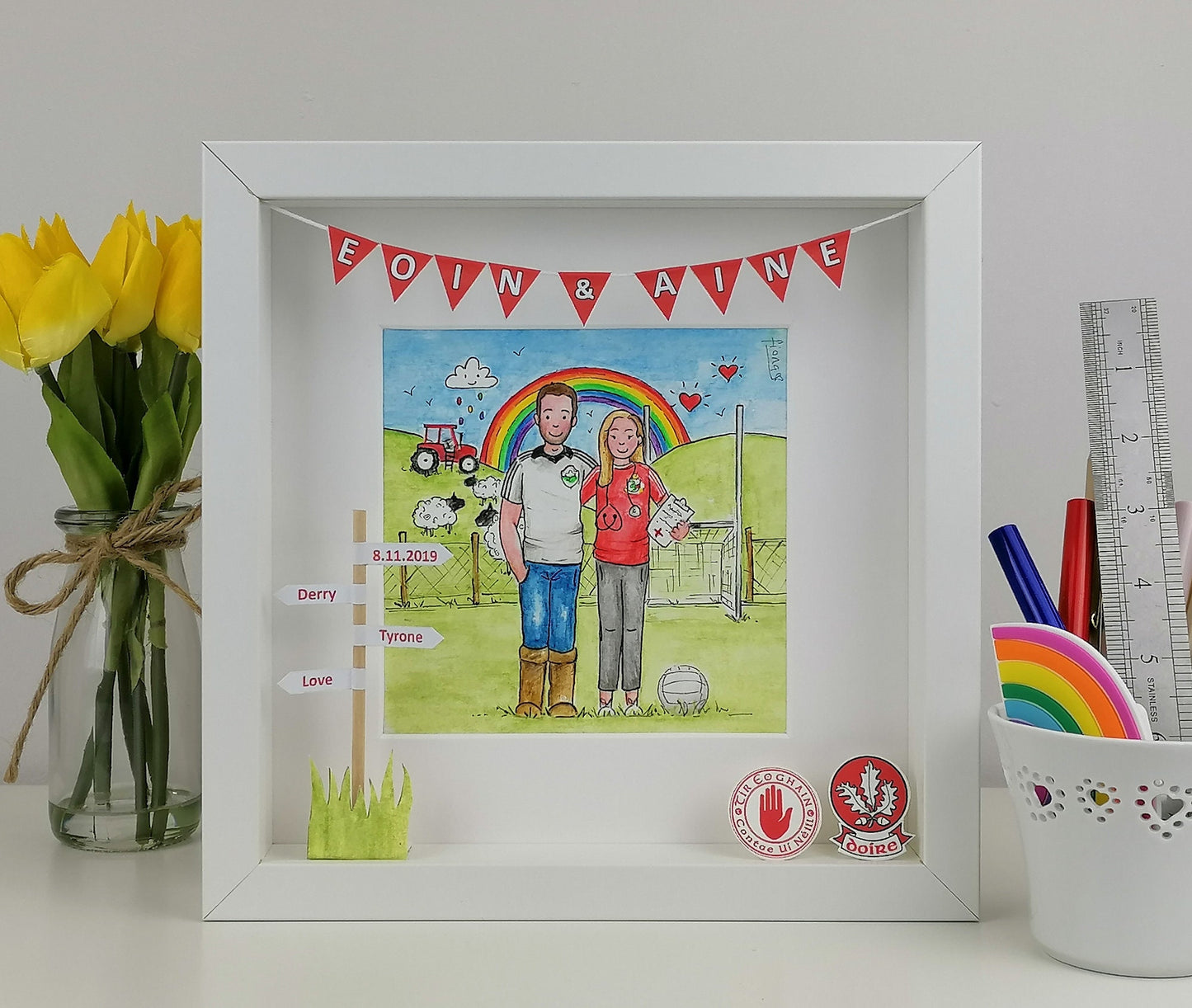 Gaelic Football Boyfriend Gift - Personalised GAA Illustration - Custom Design for Hurling & Camogie - Husband and Wife GAA Print