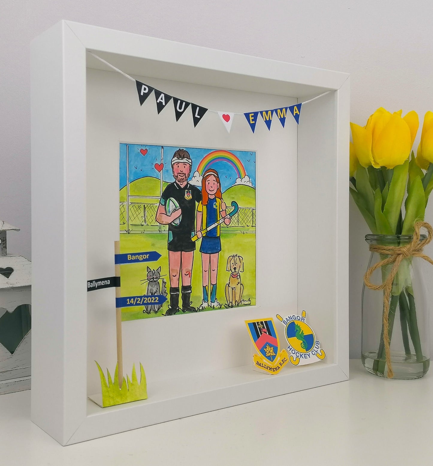 Rugby Couple Illustration - Engagement Hockey Gift - Rugby & Hockey Water colour - ANY Amateur Sport Available