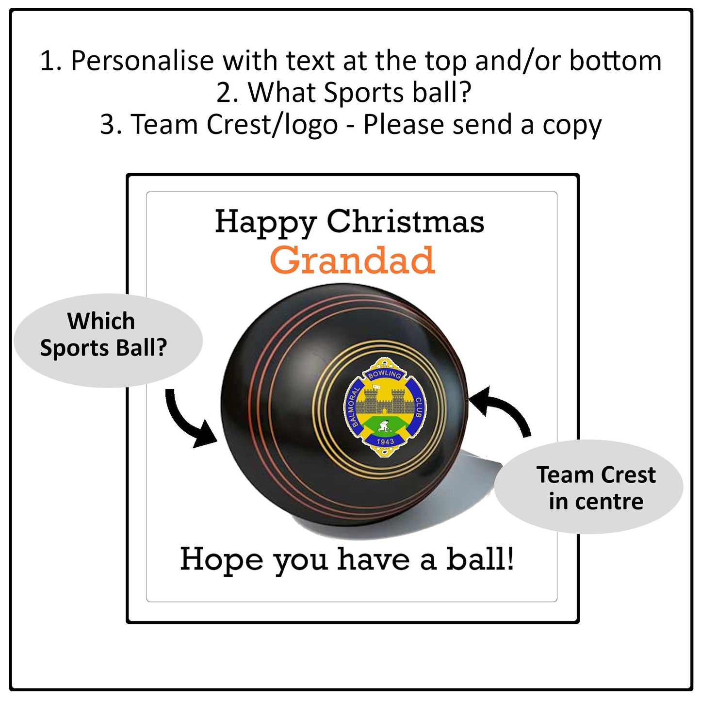 Bowling gift idea personalised for Granda, Small framed print with Team Crest or logo, Your words or Slogan