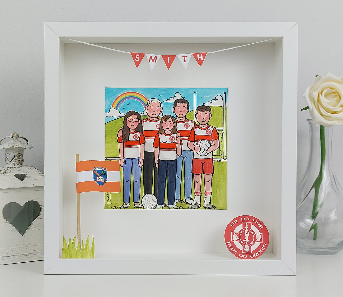 GAELIC FOOTBALL, HURLING & CAMOGIE Family Illustration – Personalised Gift