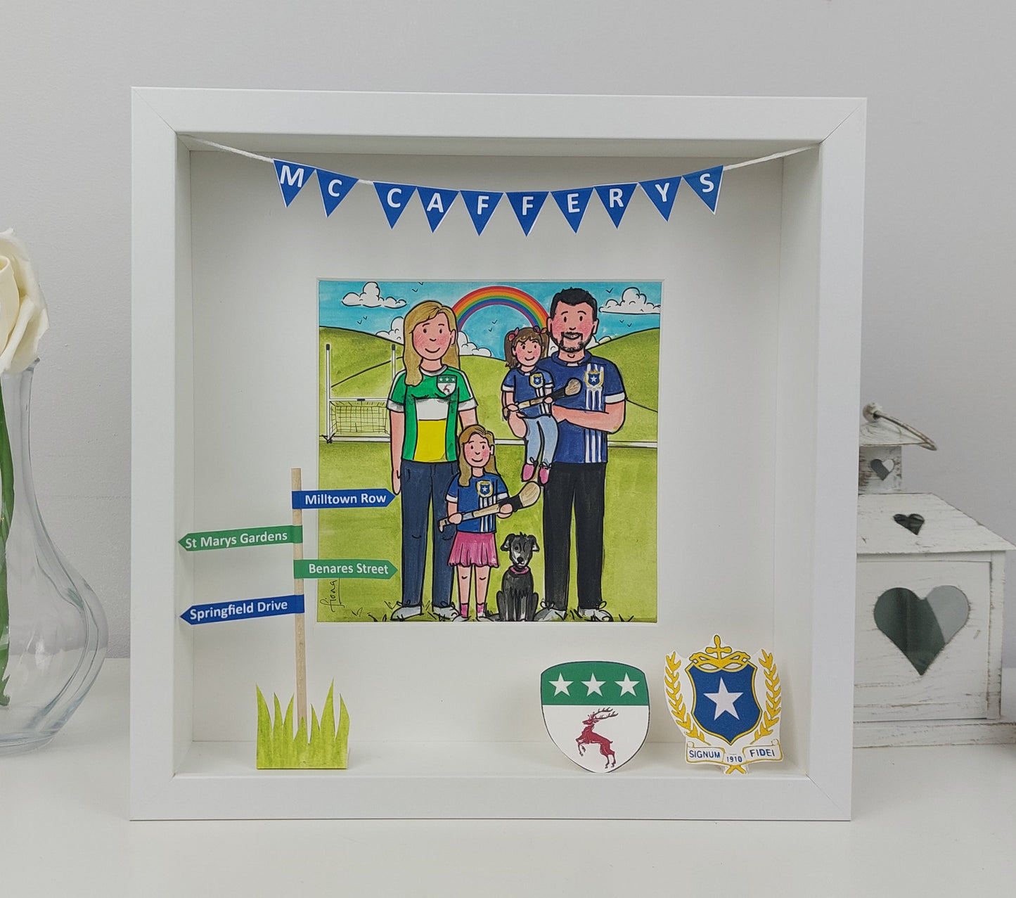 GAELIC FOOTBALL, HURLING & CAMOGIE Family Illustration – Personalised Gift