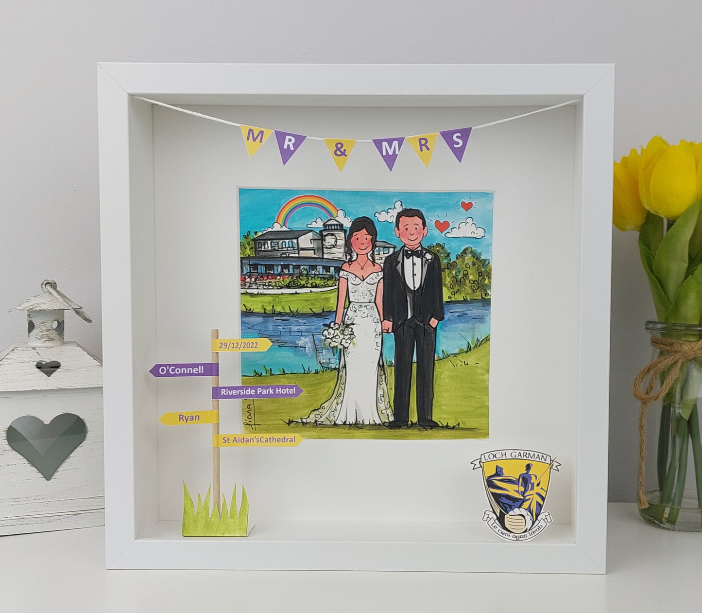 WEDDING COUPLE - Custom Illustration with Pets & Venue