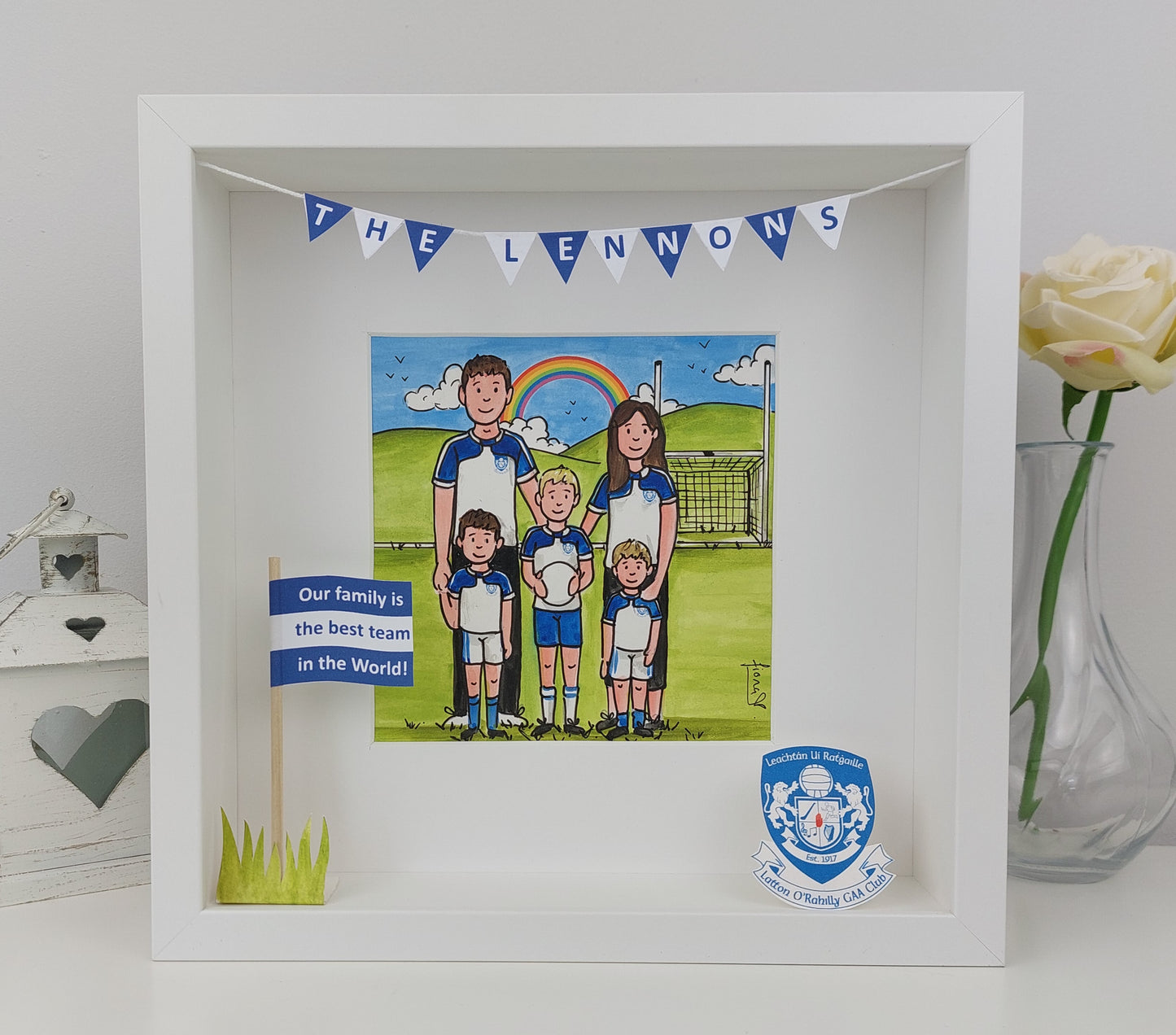 GAELIC FOOTBALL, HURLING & CAMOGIE Family Illustration – Personalised Gift