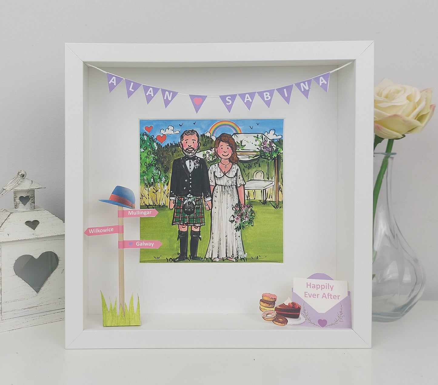 WEDDING COUPLE & VENUE Custom Hand-Painted Illustration | Personalised Wedding Portrait