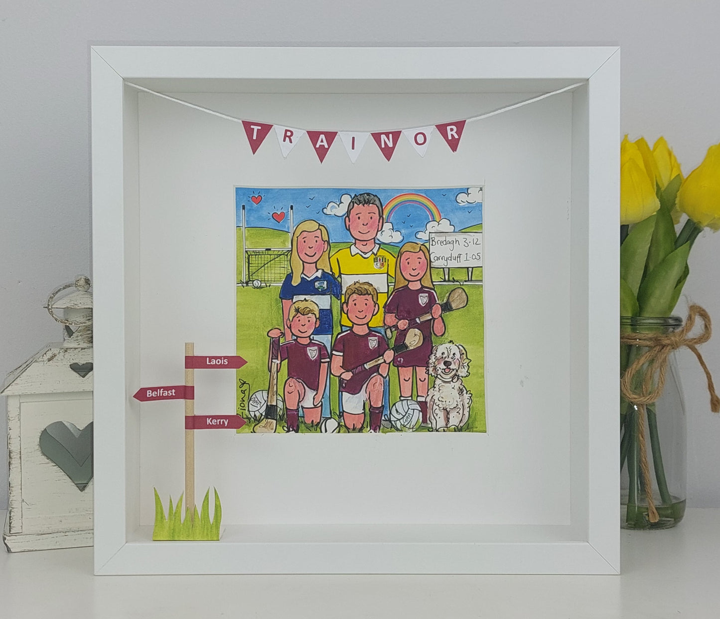 GAELIC FOOTBALL, HURLING & CAMOGIE Family Illustration – Personalised Gift
