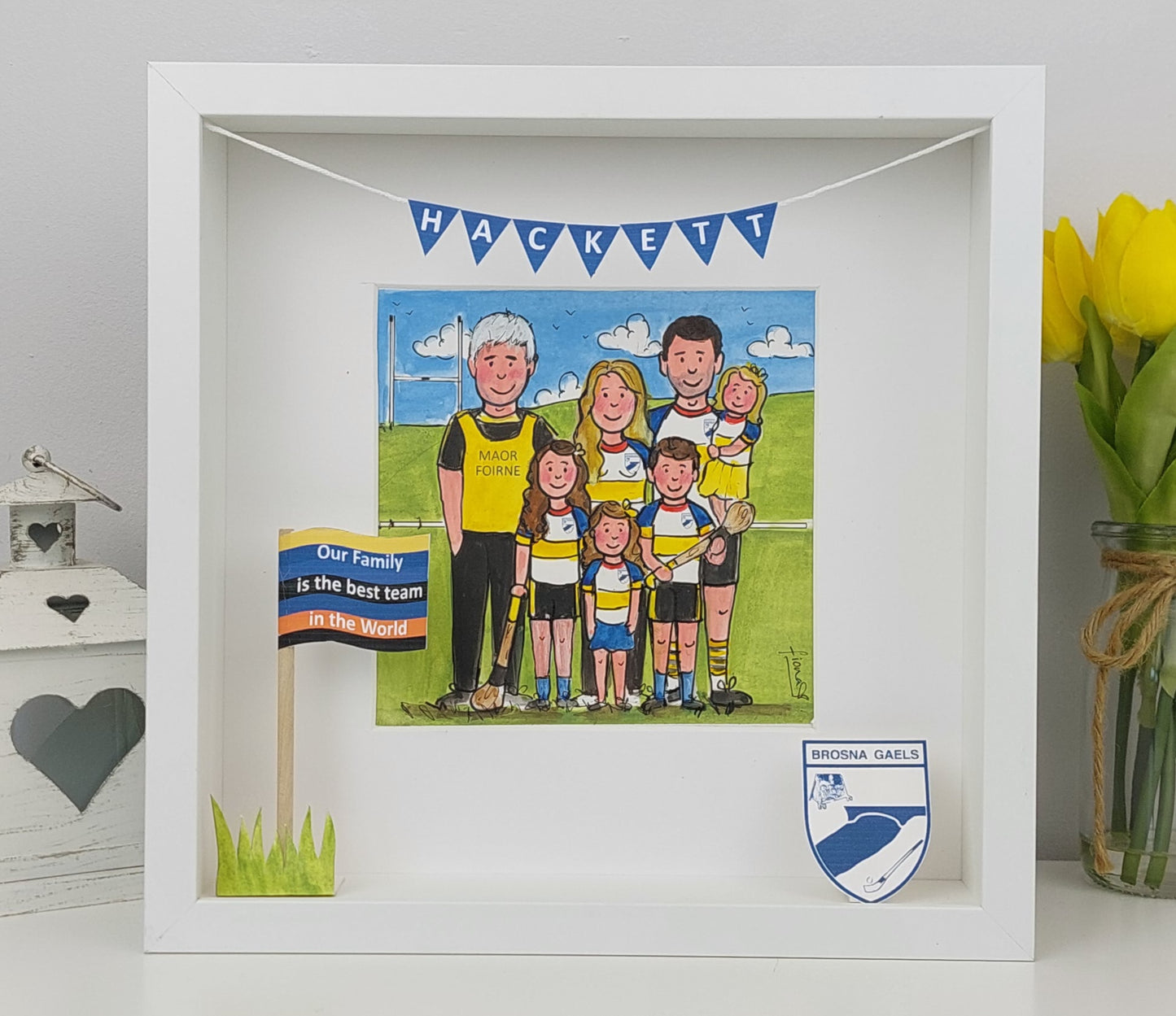 GAELIC FOOTBALL, HURLING & CAMOGIE Family Illustration – Personalised Gift
