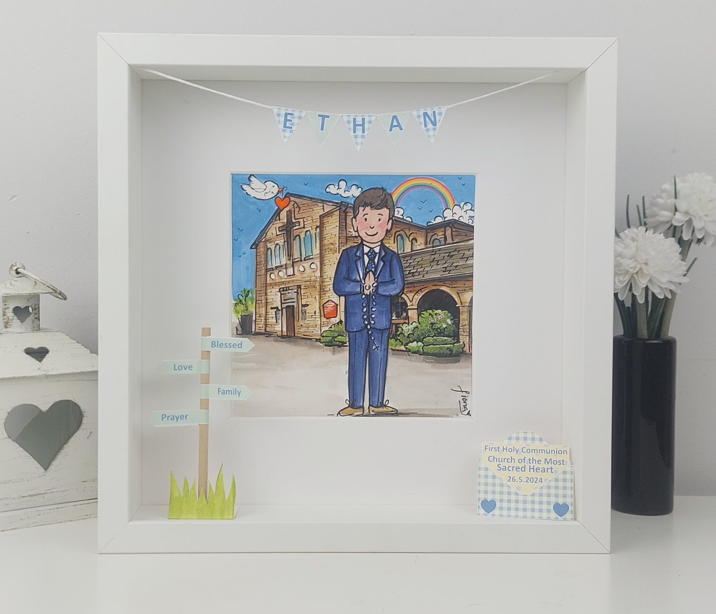 FIRST HOLY COMMUNION or CONFIRMATION -  Personalised Box Frame Gift for Boys