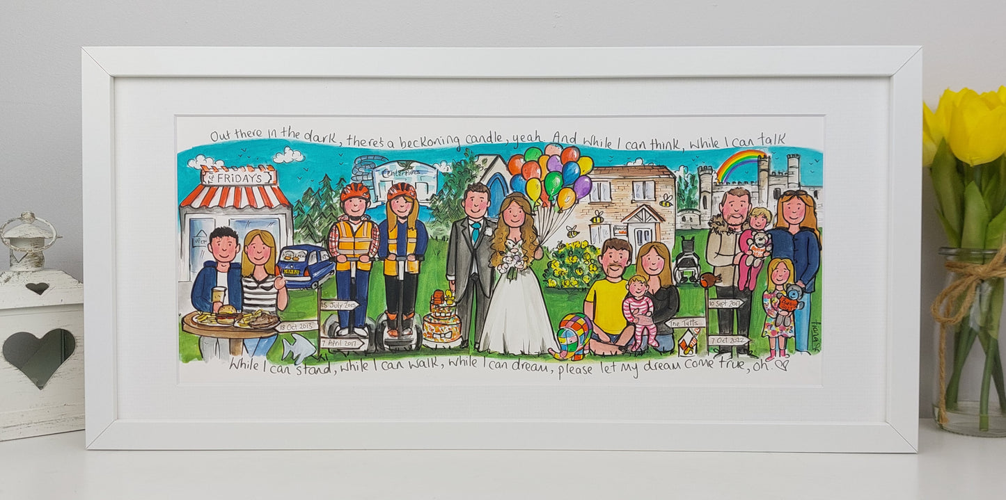 colourful anniversary illustration with balloons and wedding 