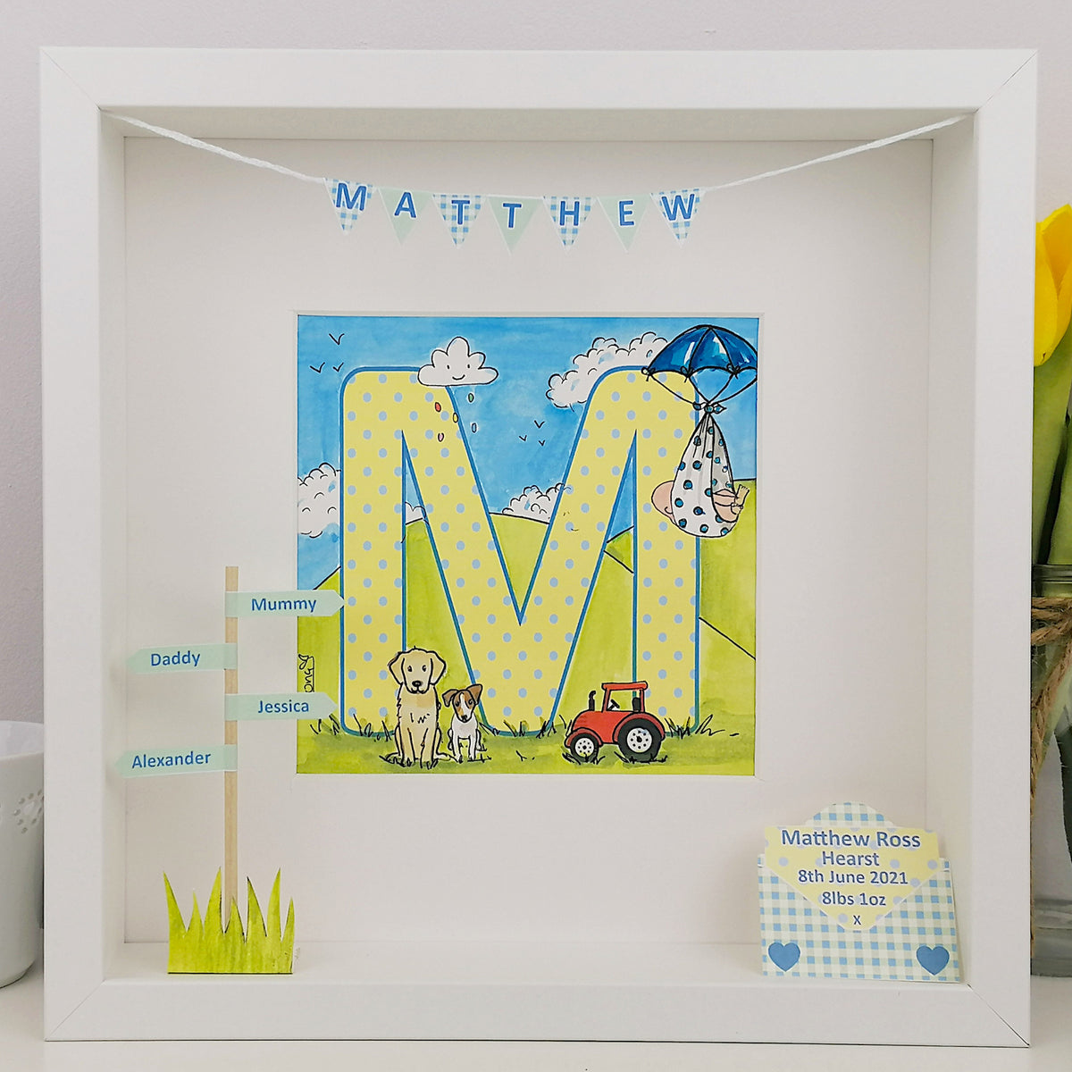 Baby Boy Initial Box Frame | Blue Dinosaur Keepsake