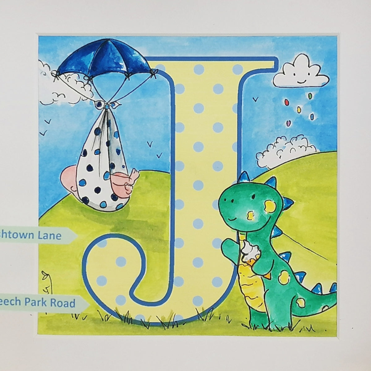 Baby Boy Initial Box Frame | Blue Dinosaur Keepsake