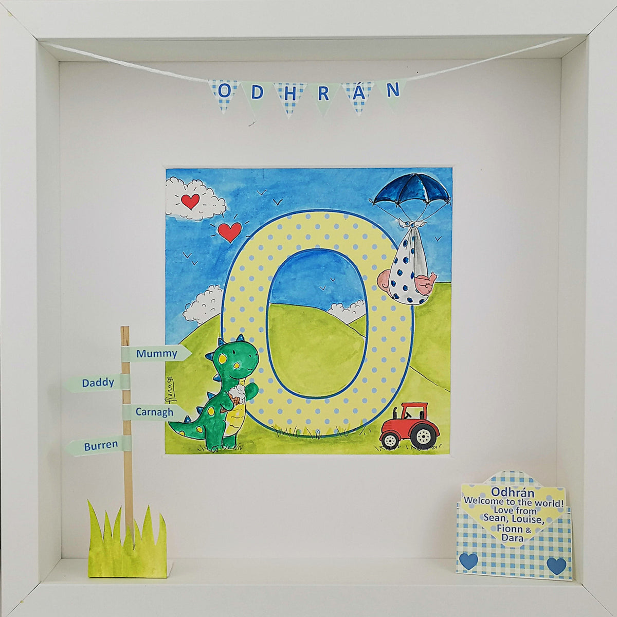 Baby Boy Initial Box Frame | Blue Dinosaur Keepsake