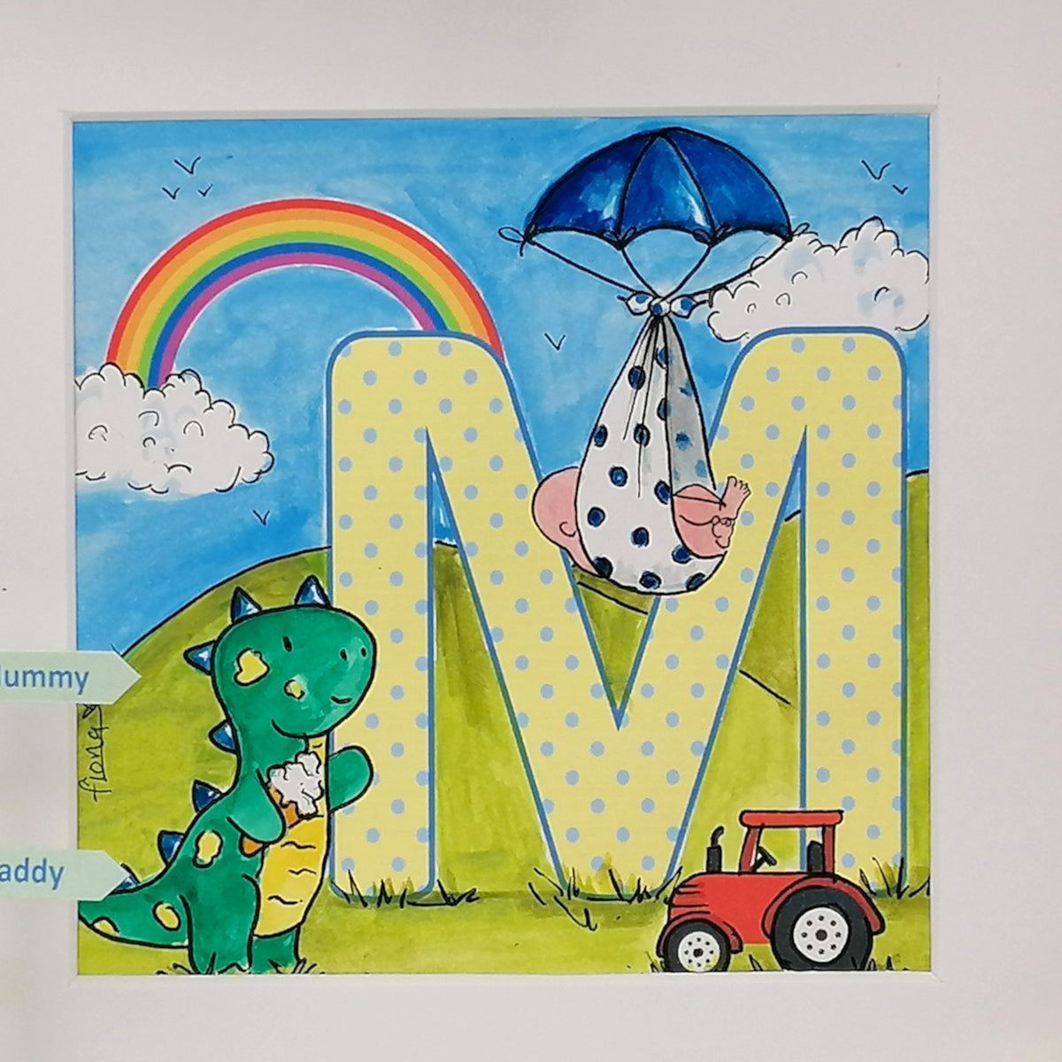 Baby Boy Initial Box Frame | Blue Dinosaur Keepsake