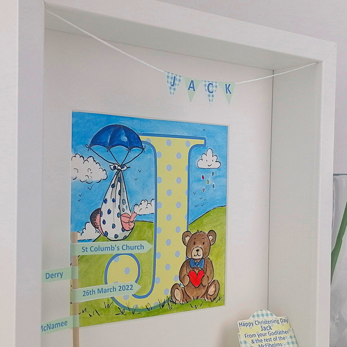 Baby Boy Initial Box Frame | Blue Dinosaur Keepsake