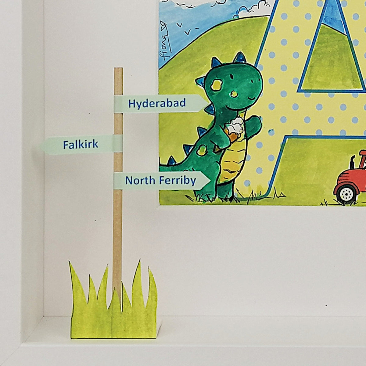 Baby Boy Initial Box Frame | Blue Dinosaur Keepsake
