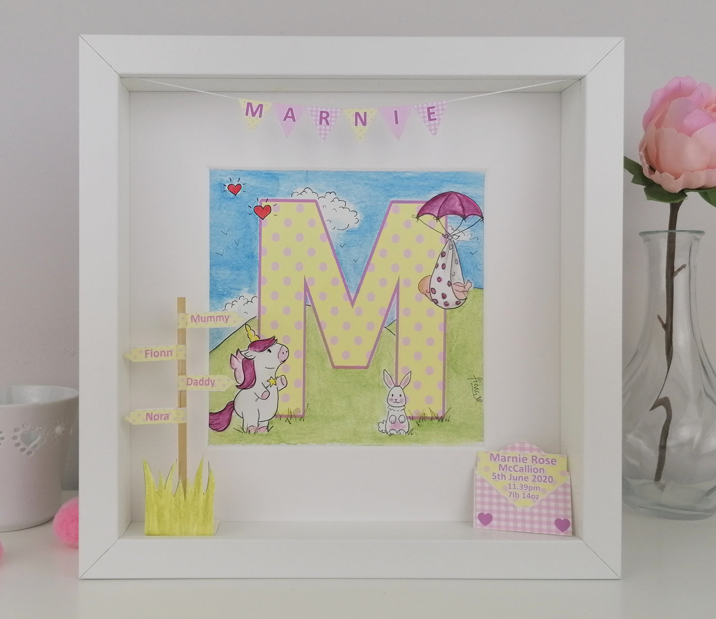 BABY INITIAL ART Personalised Nursery Keepsake | Name Wall Art by Art by Fiona Murray