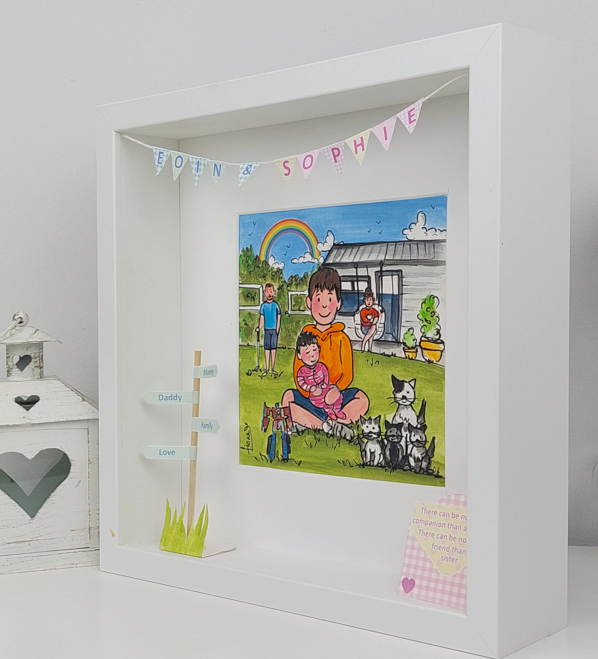 Personalised New Baby Family Box Frame | Hand-Painted Family Illustration