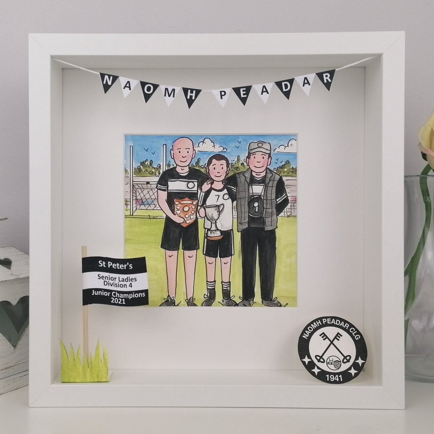 Box frame illustration of player and Coach and Manager Gift for any sport