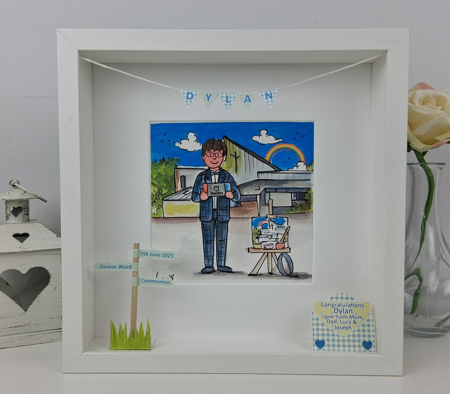 FIRST HOLY COMMUNION or CONFIRMATION -  Personalised Box Frame Gift for Boys