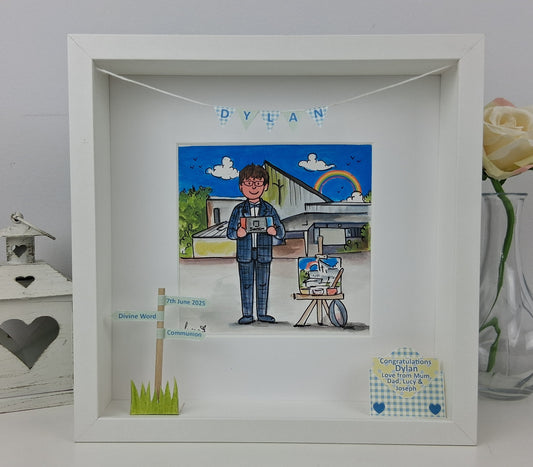 FIRST HOLY COMMUNION or CONFIRMATION -  Personalised Box Frame Gift for Boys