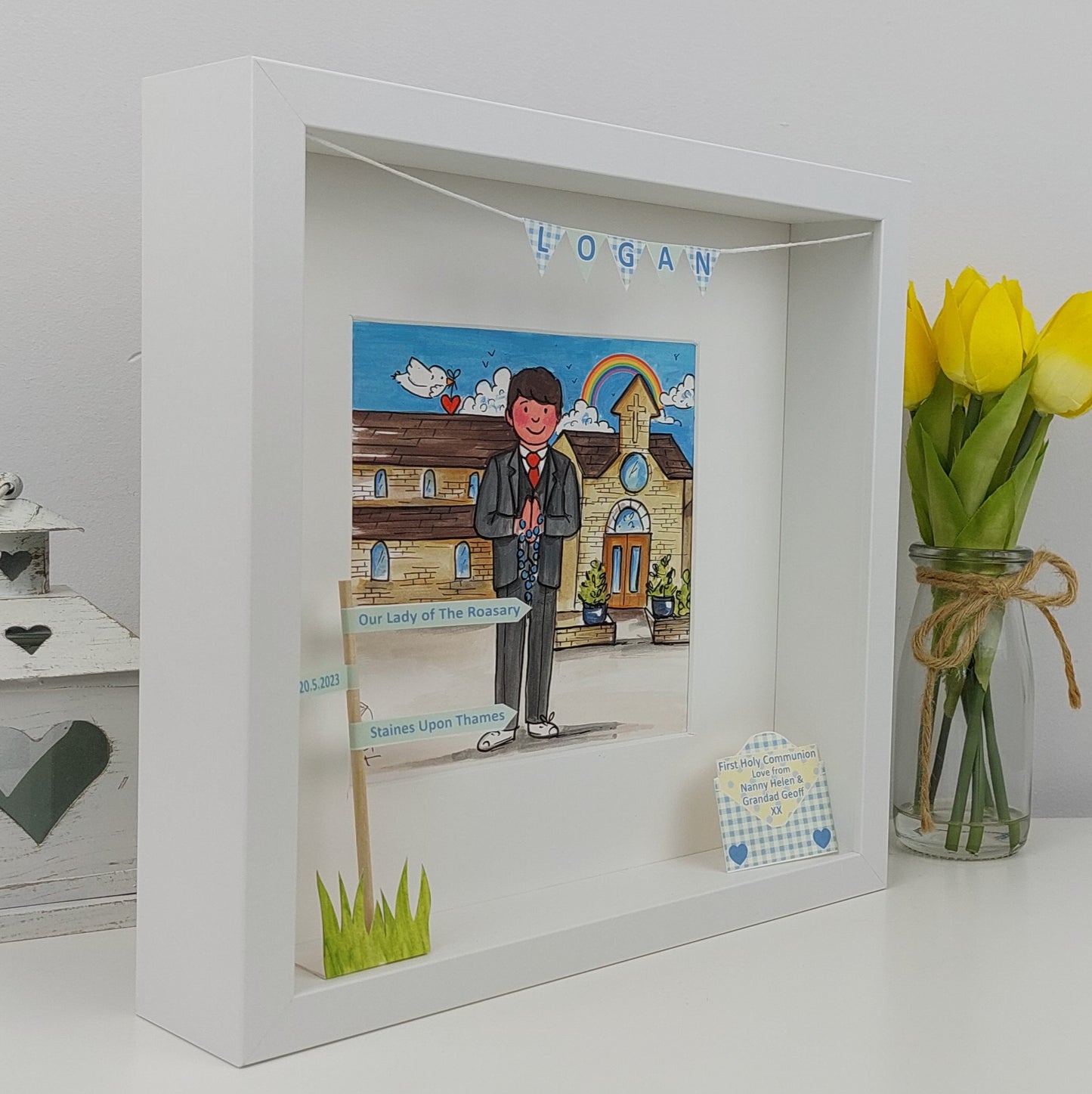 FIRST HOLY COMMUNION or CONFIRMATION -  Personalised Box Frame Gift for Boys