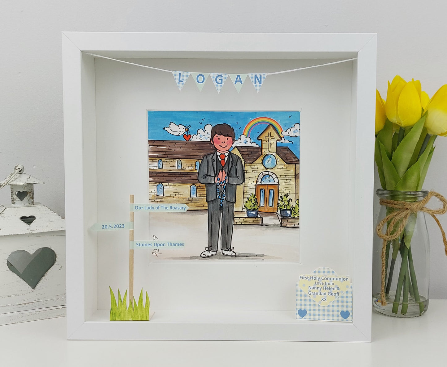 FIRST HOLY COMMUNION or CONFIRMATION -  Personalised Box Frame Gift for Boys