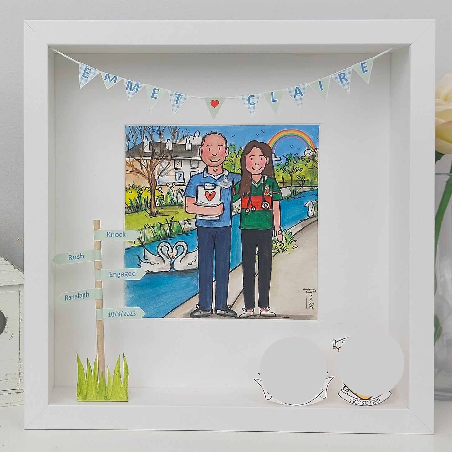 ENGAGED HURLING, Gaelic Football, Camogie Couple Illustration – Custom Engagement or Wedding Gift