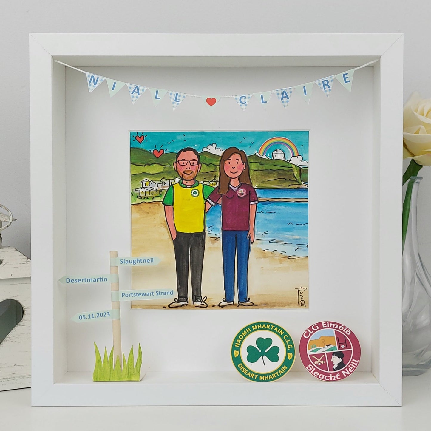 ENGAGED HURLING, Gaelic Football, Camogie Couple Illustration – Custom Engagement or Wedding Gift