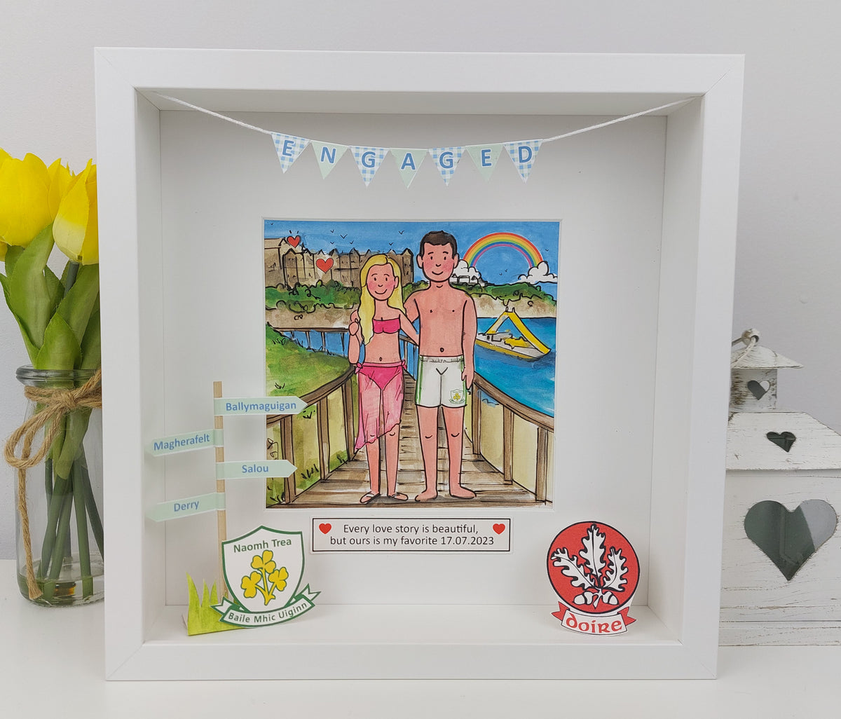 Engagement Gift for Couples | Personalised Box Frame Illustration