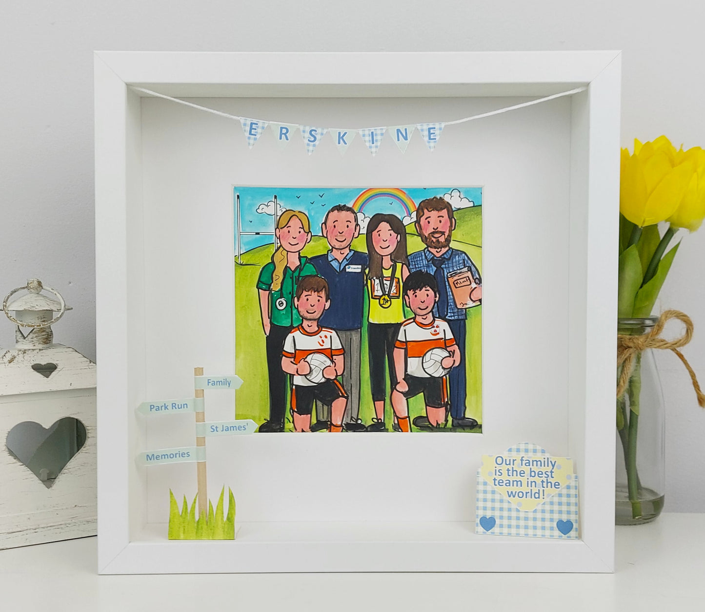GAELIC FOOTBALL, HURLING & CAMOGIE Family Illustration – Personalised Gift