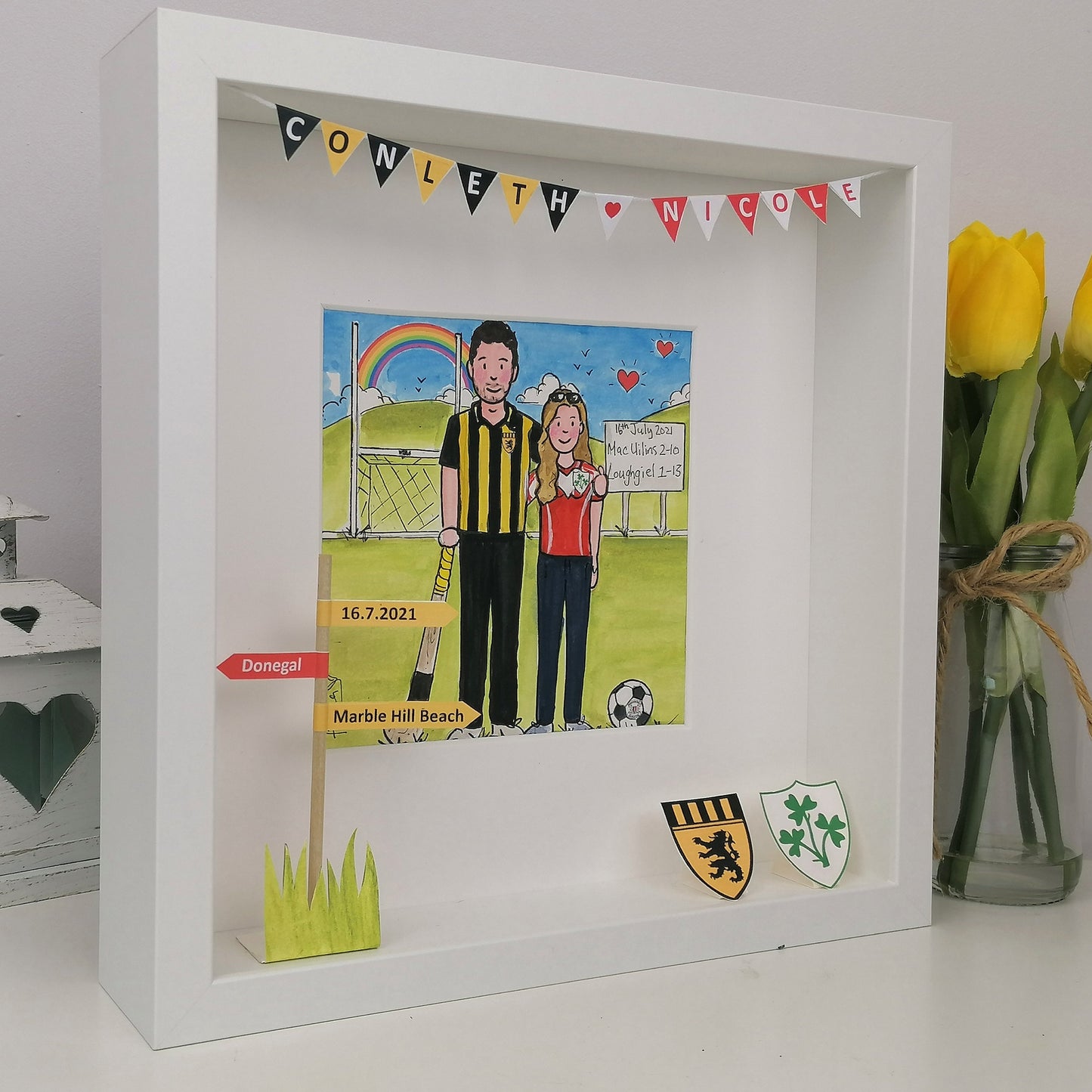 ENGAGED HURLING, Gaelic Football, Camogie Couple Illustration – Custom Engagement or Wedding Gift