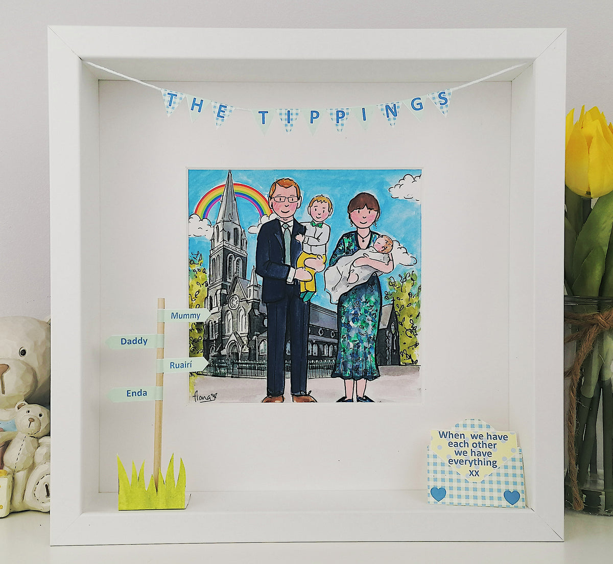 Personalised New Baby Family Box Frame | Hand-Painted Family Illustration