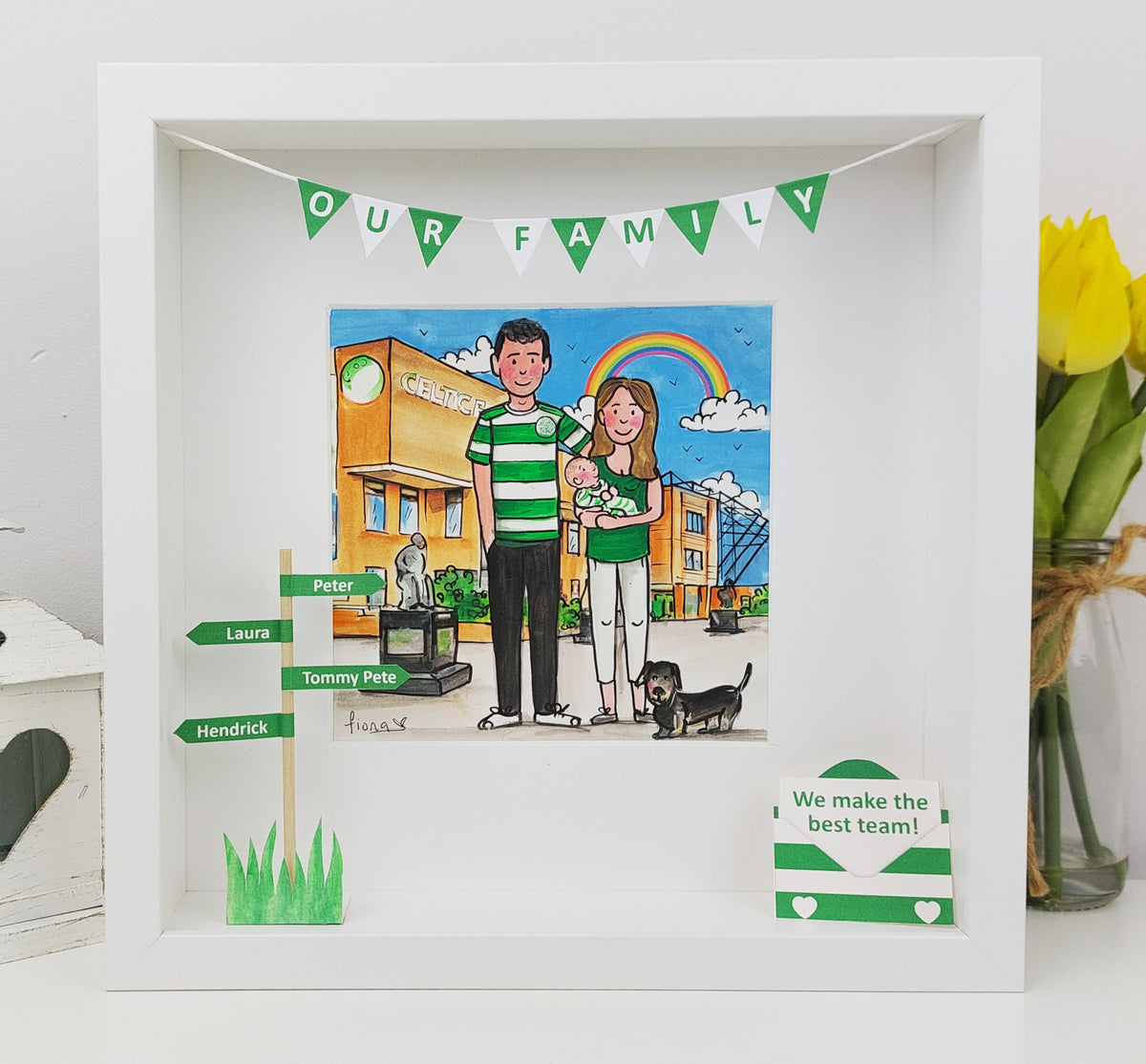 Personalised New Baby Family Box Frame | Hand-Painted Family Illustration