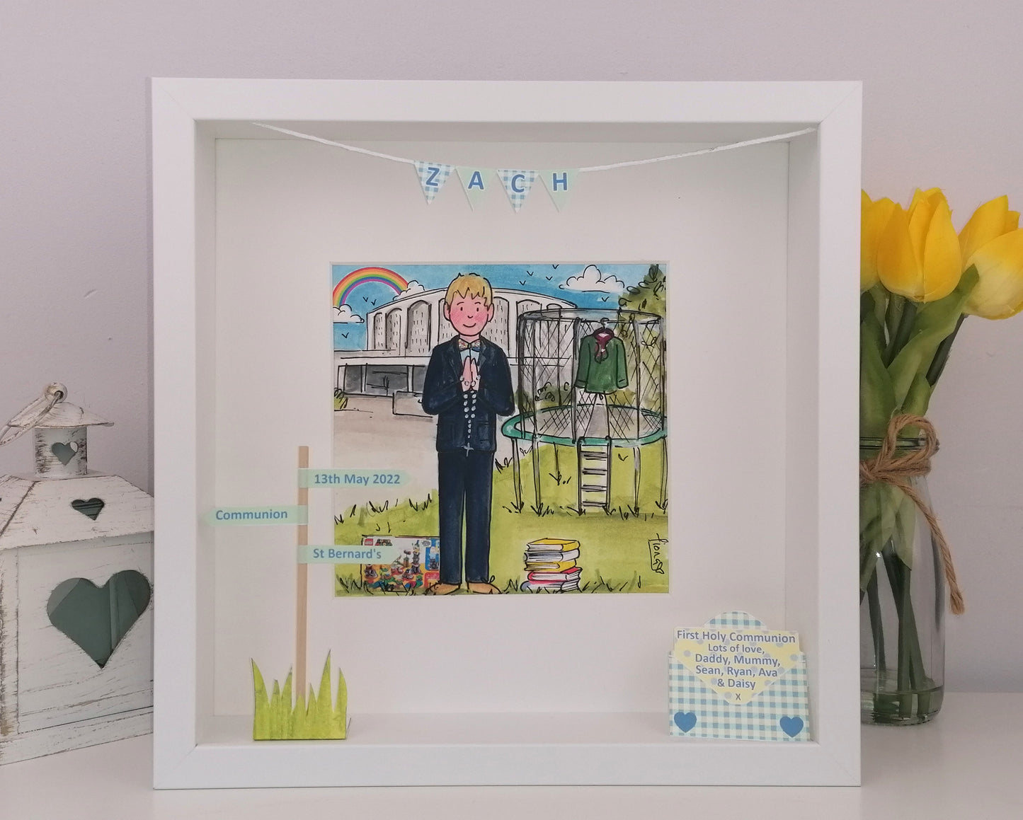 FIRST HOLY COMMUNION or CONFIRMATION -  Personalised Box Frame Gift for Boys