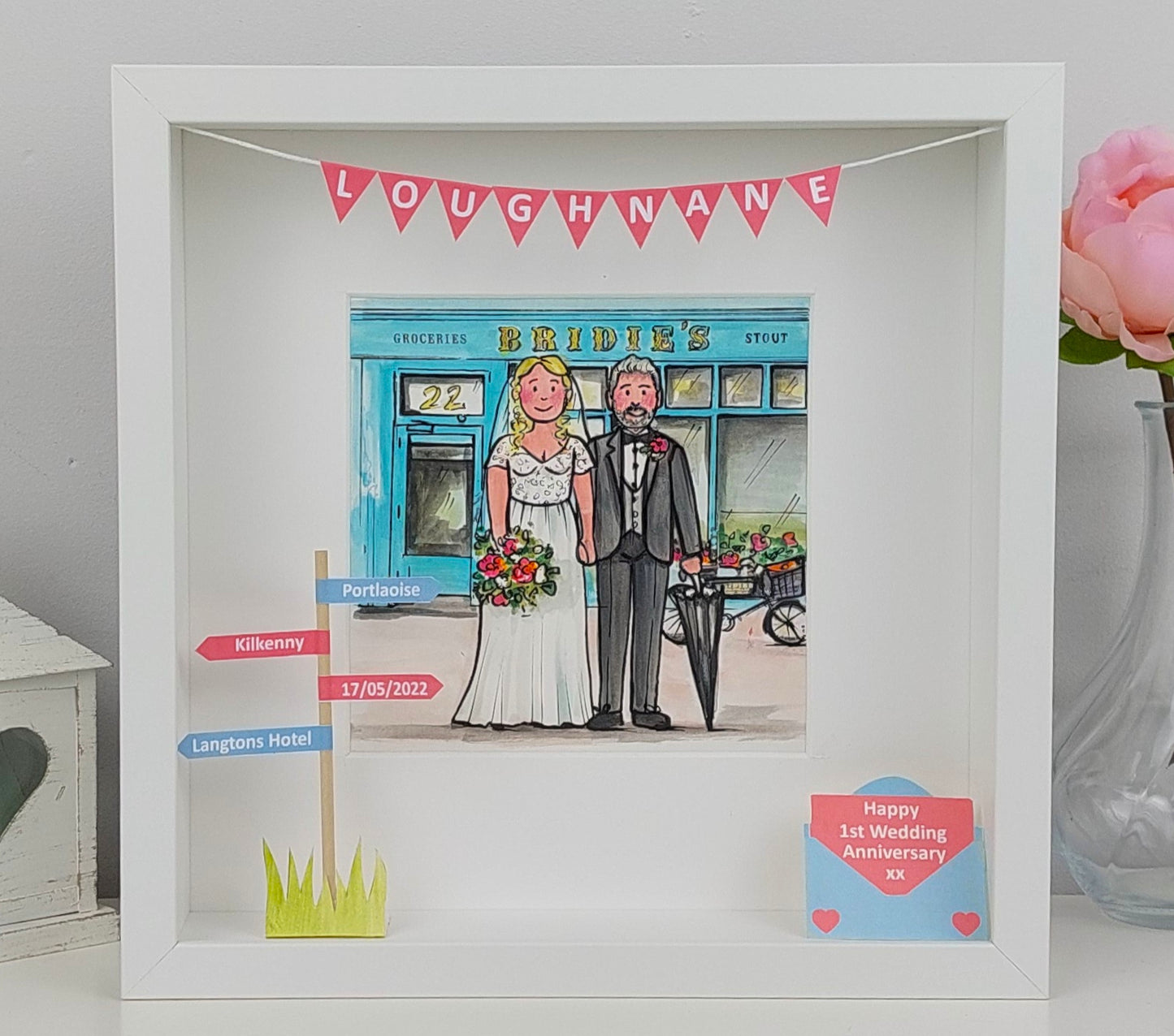 WEDDING COUPLE - Custom Illustration with Pets & Venue