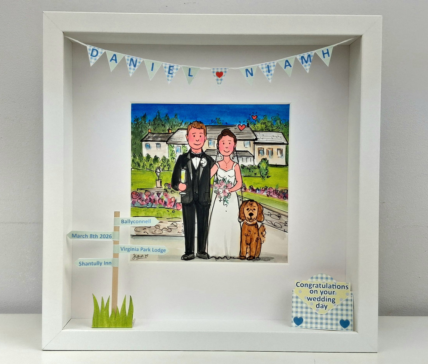 WEDDING COUPLE - Custom Illustration with Pets & Venue