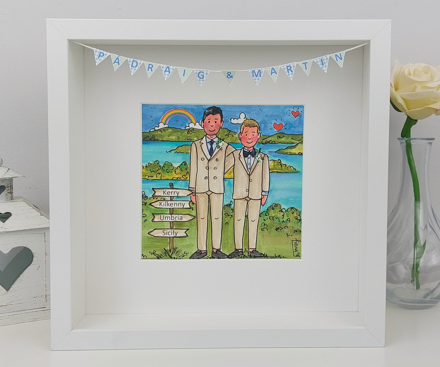 WEDDING COUPLE - Custom Illustration with Pets & Venue
