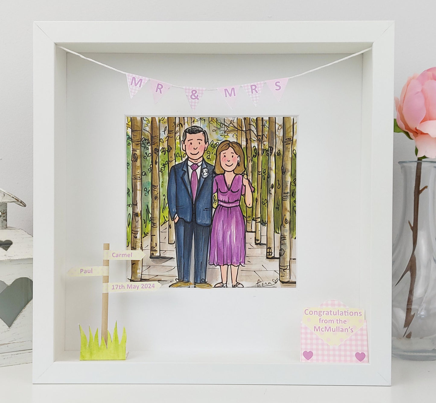WEDDING COUPLE - Custom Illustration with Pets & Venue