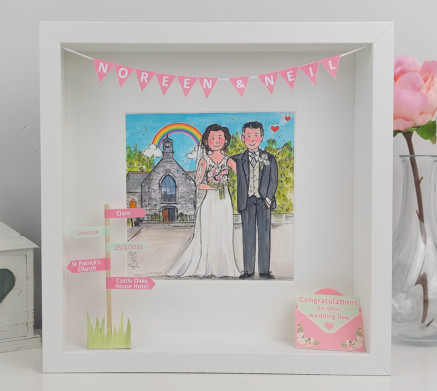 WEDDING COUPLE - Custom Illustration with Pets & Venue