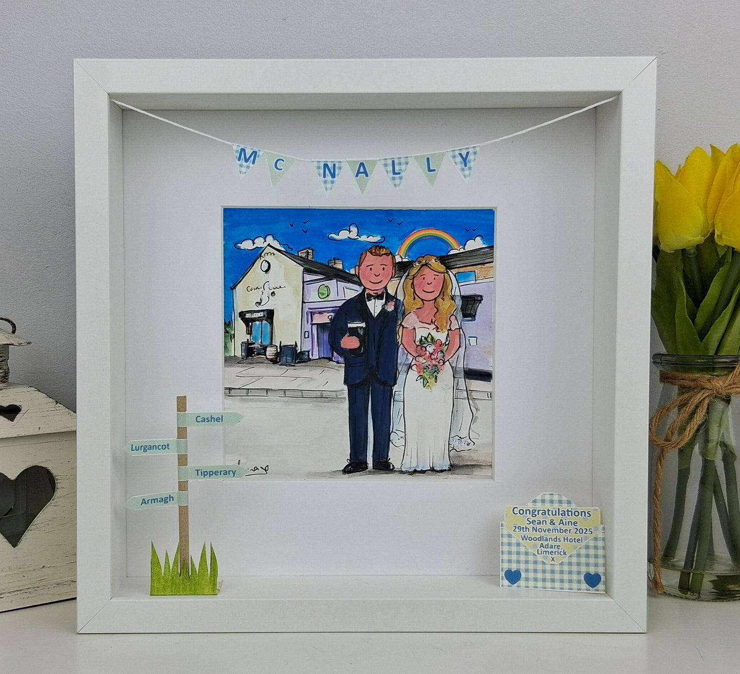 WEDDING COUPLE - Custom Illustration with Pets & Venue