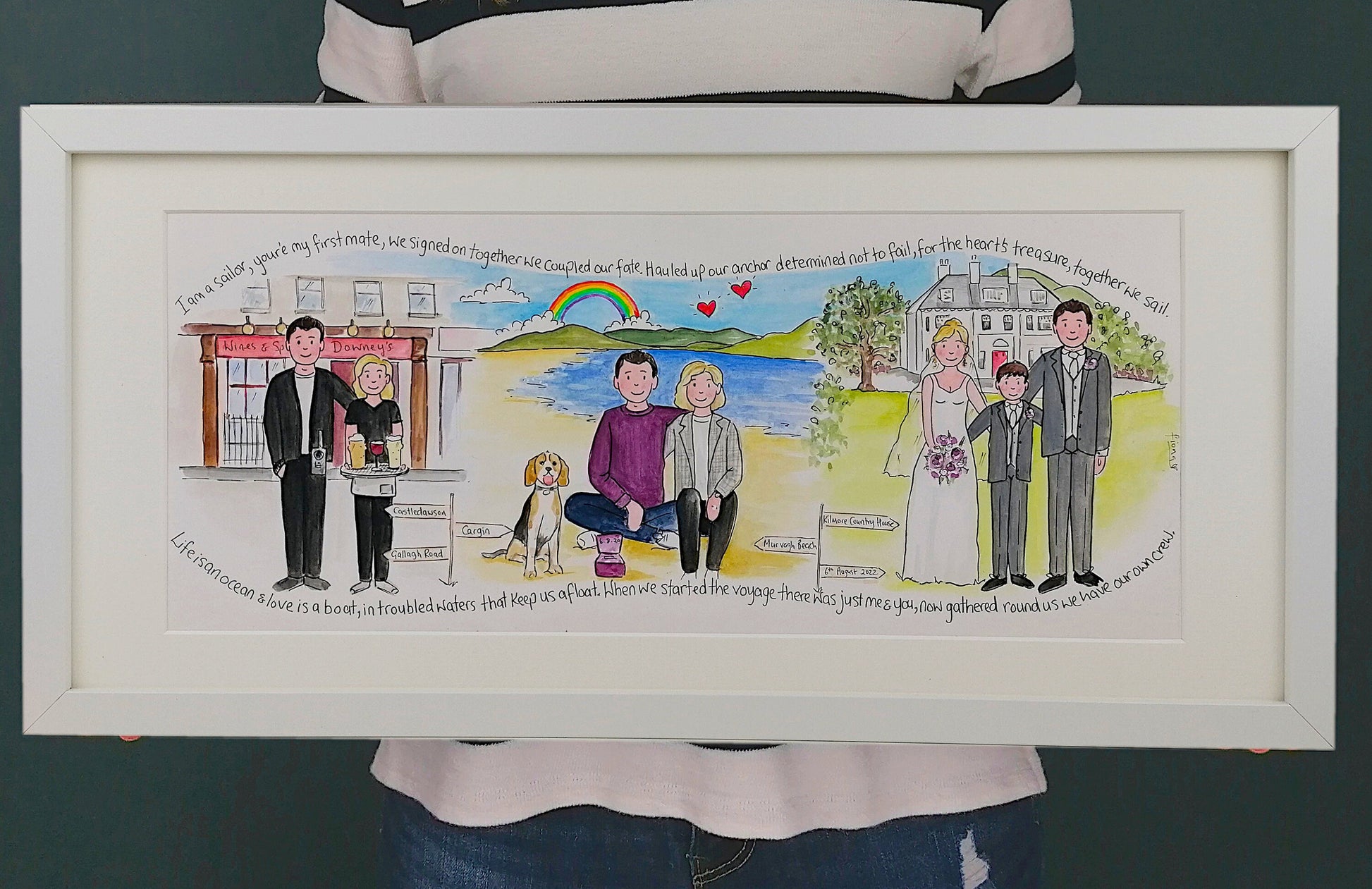 Personalised love story illustration for friends wedding or engagement, A custom designed watercolour timeline love story