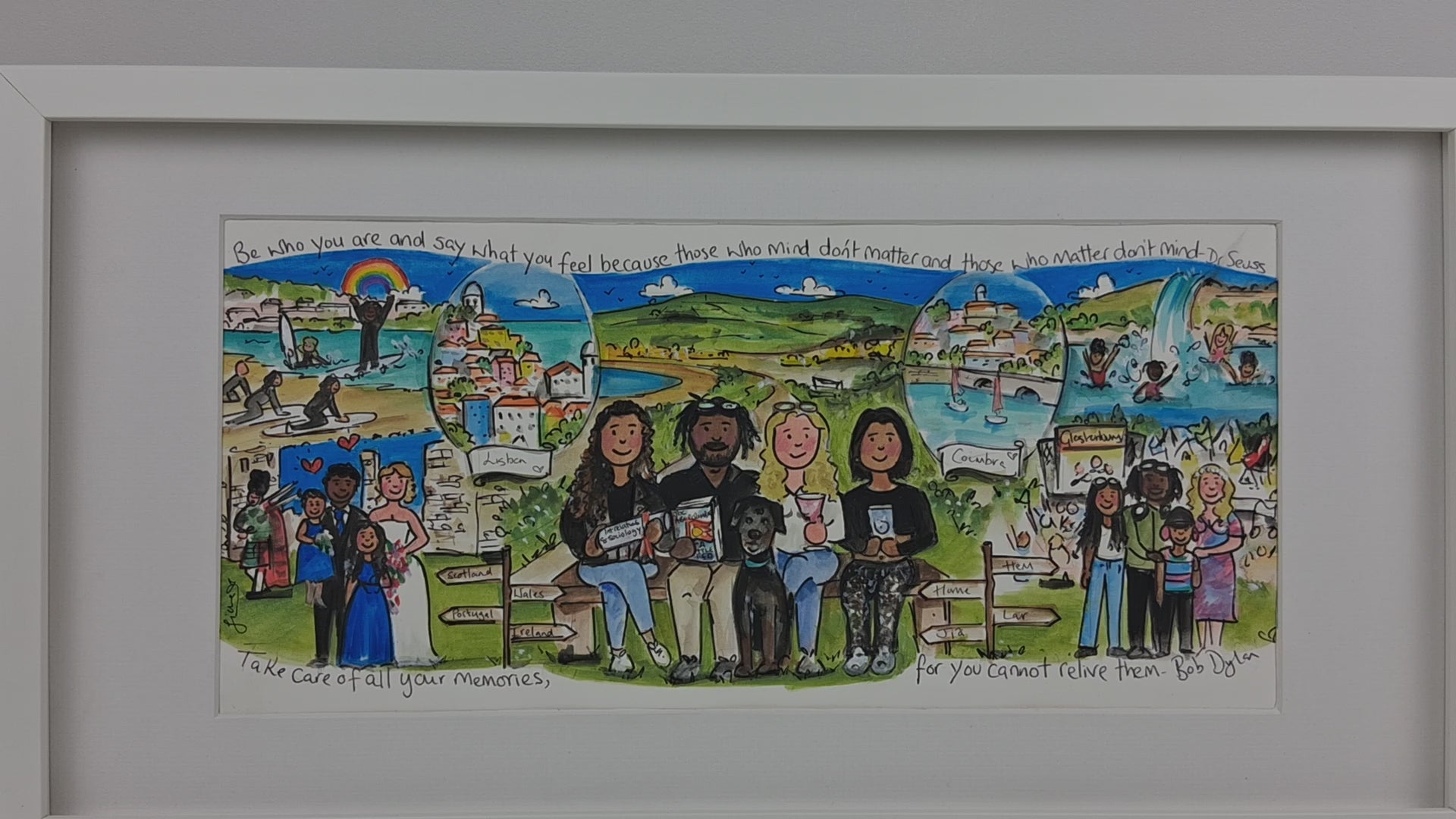 family scene storyboard with mountains 
