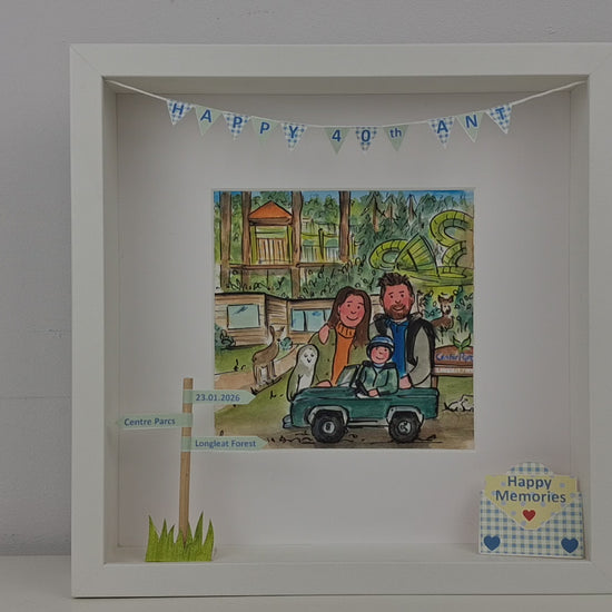 Dads 40th Birthday at Centre Parcs - Cute Illustration in a Box Frame