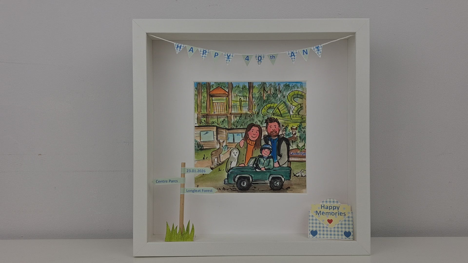 Dads 40th Birthday at Centre Parcs - Cute Illustration in a Box Frame