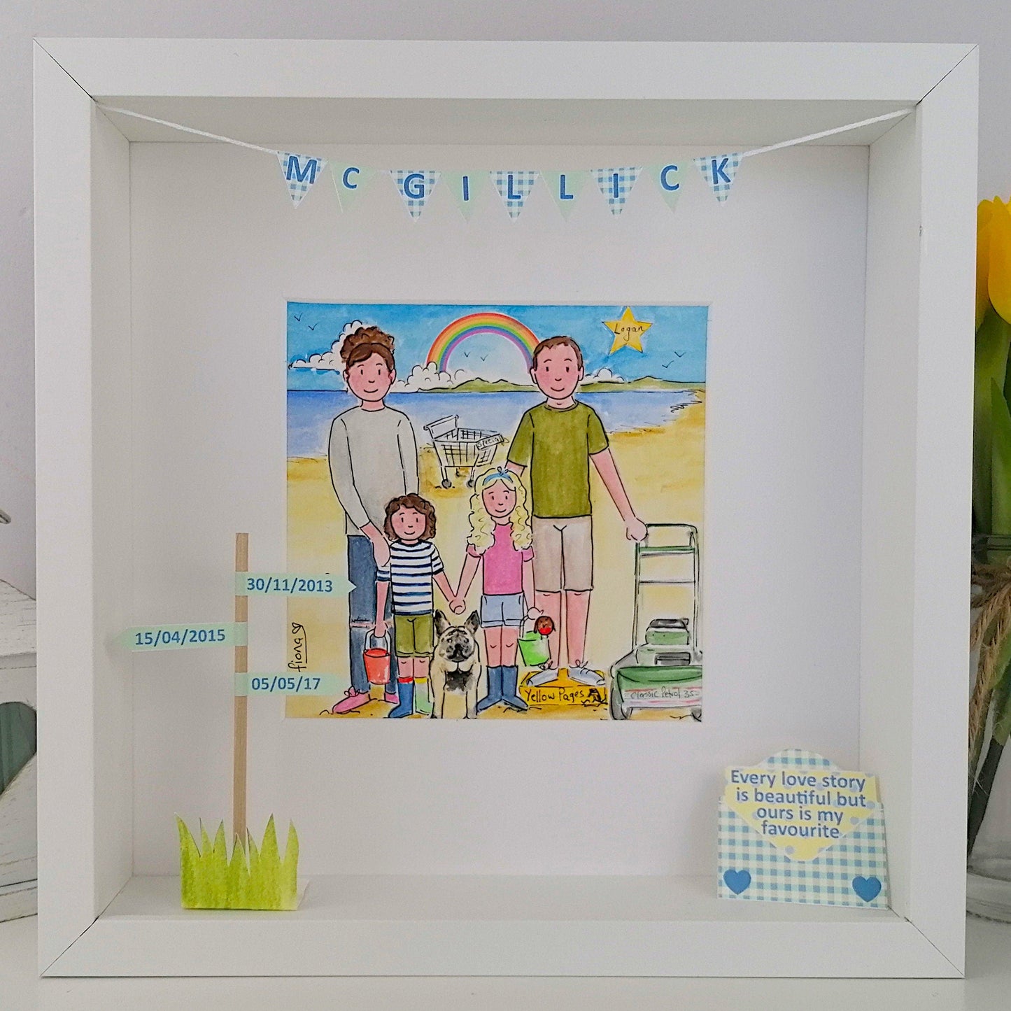 on the beach illustration for Dads birthday 40th with the family - 