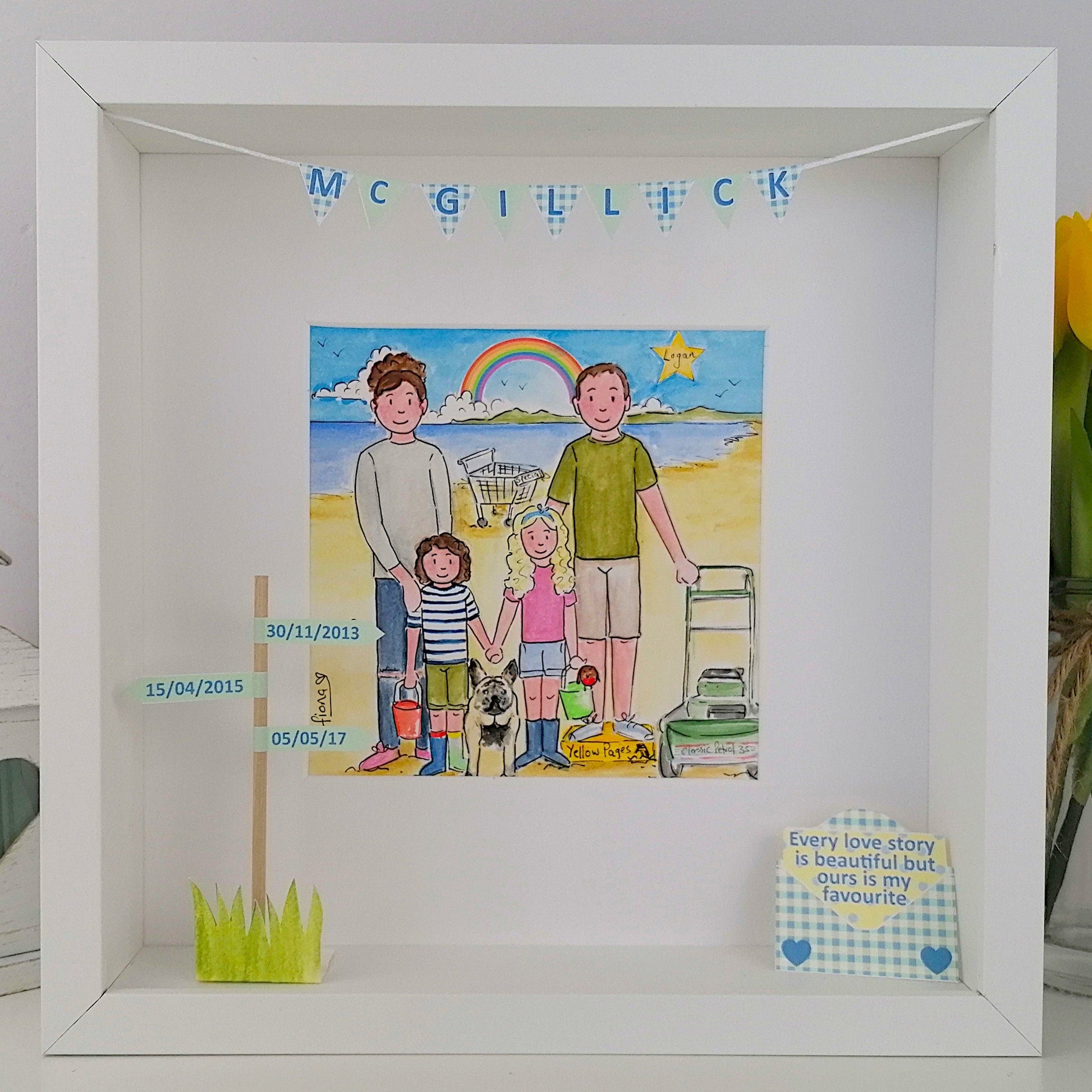 on the beach illustration for Dads birthday 40th with the family - 